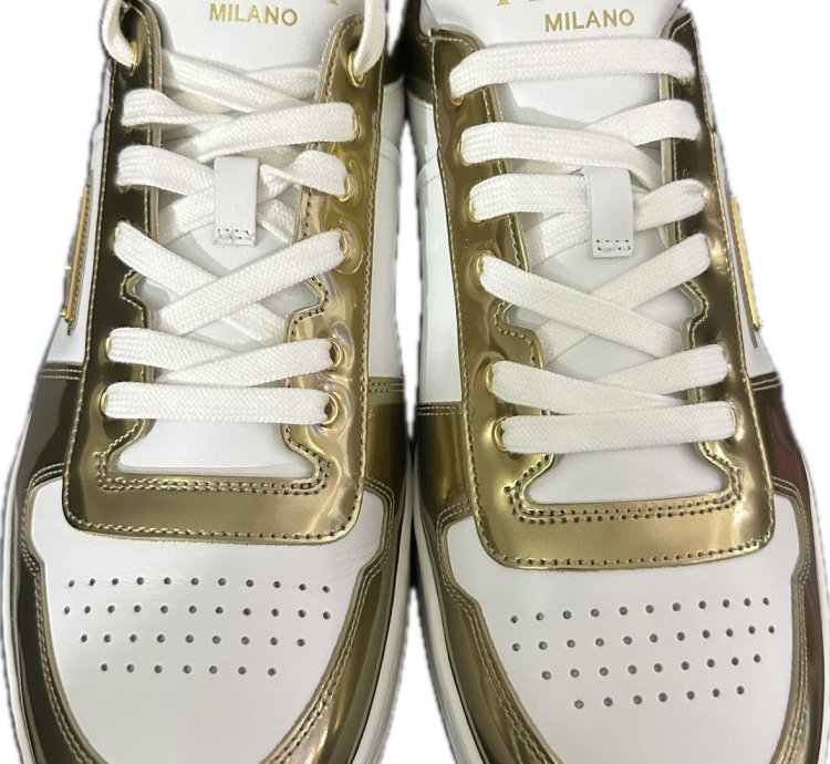 Prada Downtown Sneakers In White And Gold