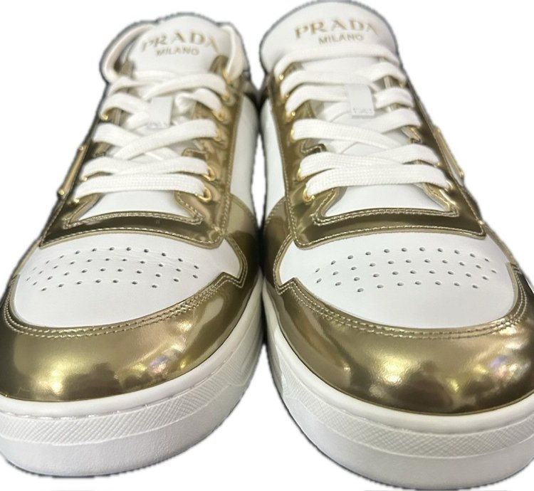 Prada Downtown Sneakers In White And Gold