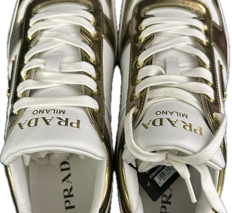 Prada Downtown Sneakers In White And Gold