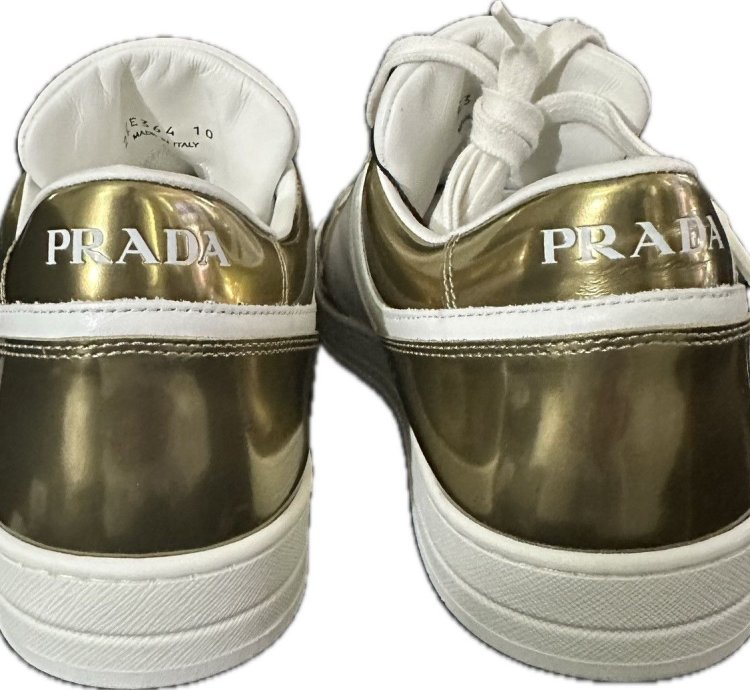 Prada Downtown Sneakers In White And Gold