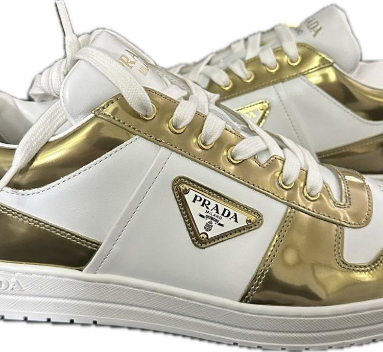 Prada Downtown Sneakers In White And Gold