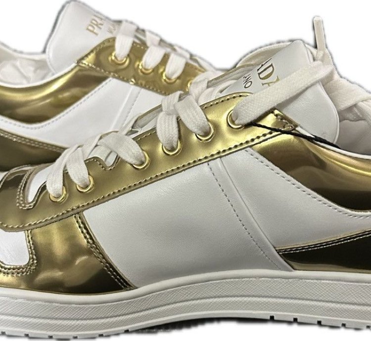 Prada Downtown Sneakers In White And Gold
