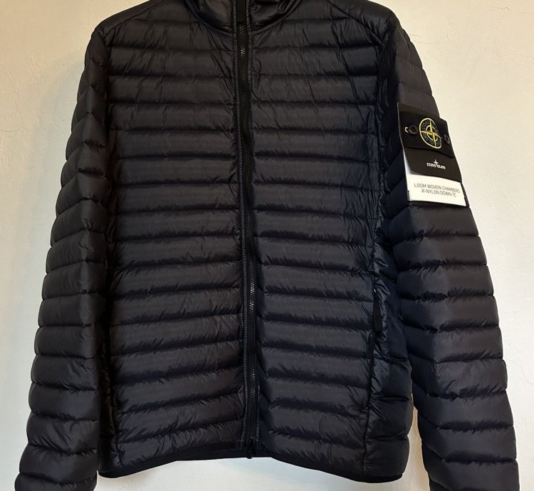 Stone Island Navy Loom Woven Nylon Down Puffer Jacket Size
