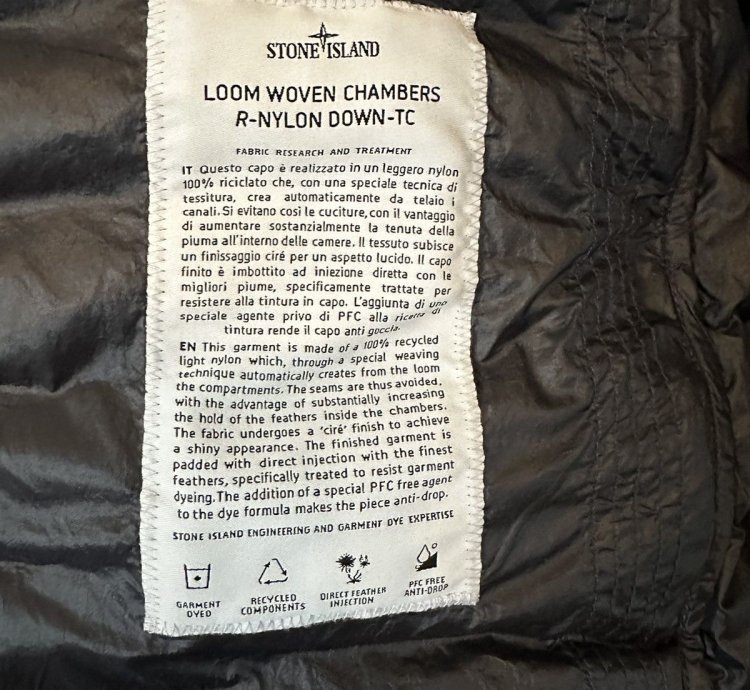 Stone Island Navy Loom Woven Nylon Down Puffer Jacket Size