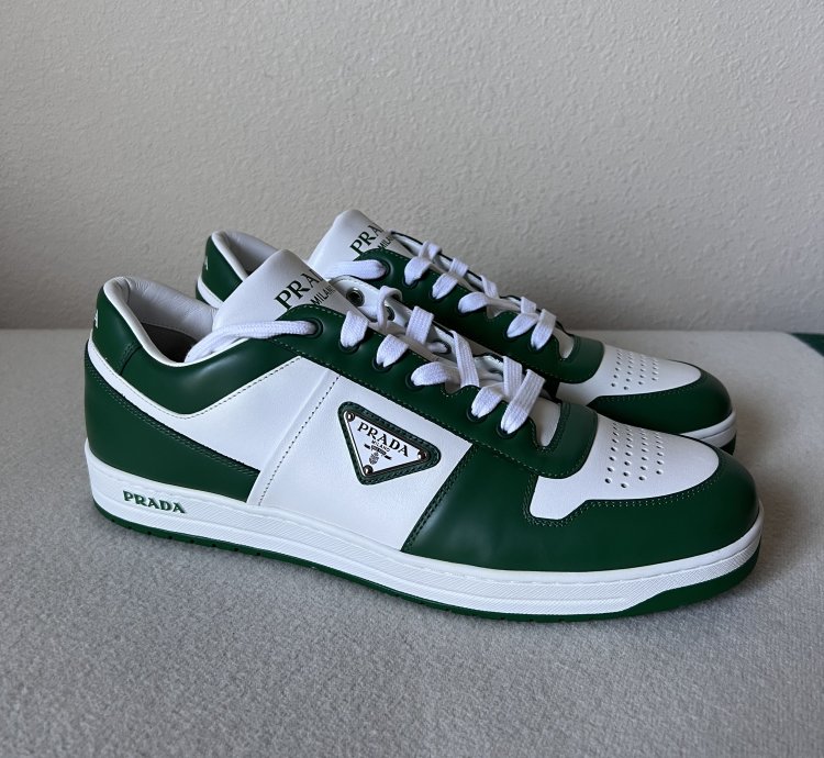 Prada Downtown Sneakers In White And Green