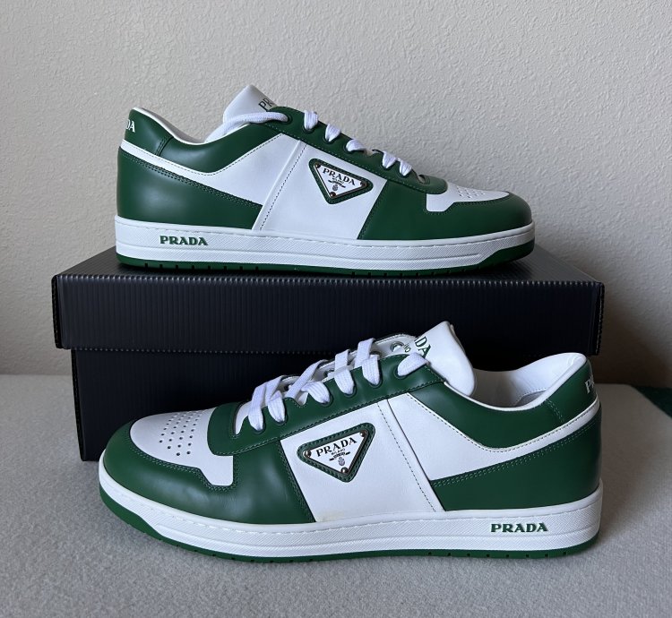 Prada Downtown Sneakers In White And Green