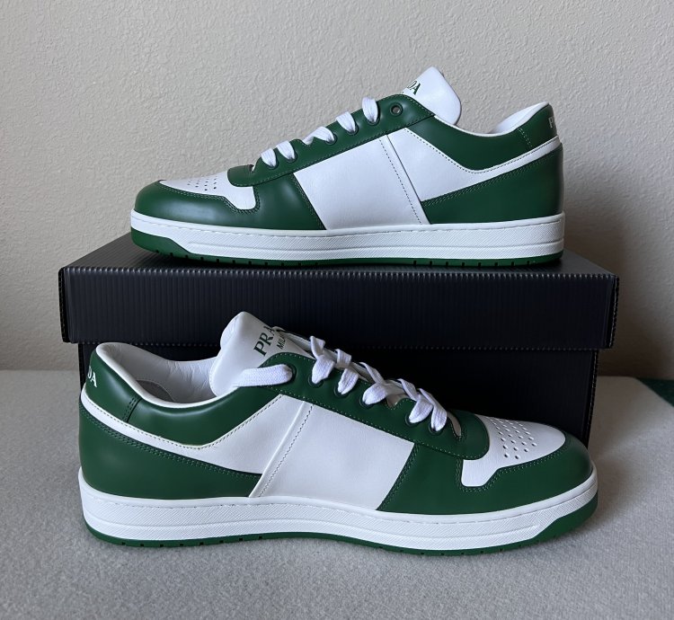 Prada Downtown Sneakers In White And Green