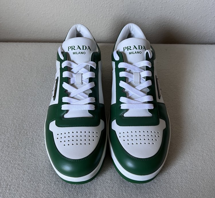 Prada Downtown Sneakers In White And Green
