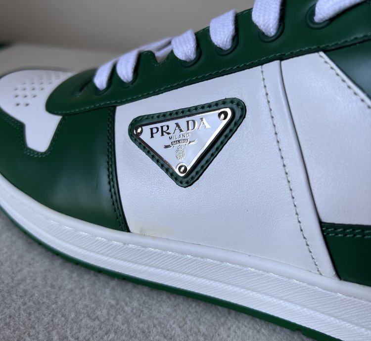 Prada Downtown Sneakers In White And Green
