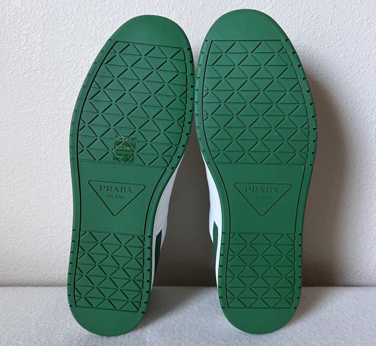Prada Downtown Sneakers In White And Green