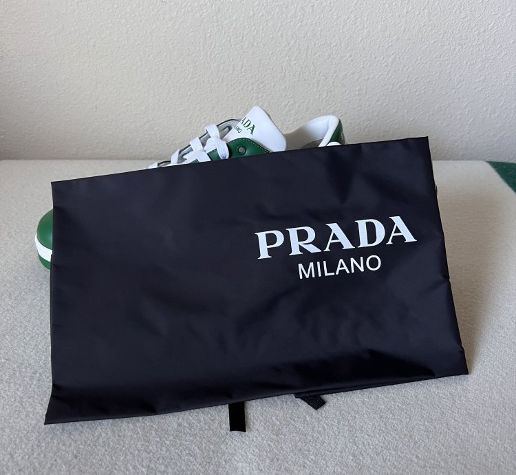 Prada Downtown Sneakers In White And Green