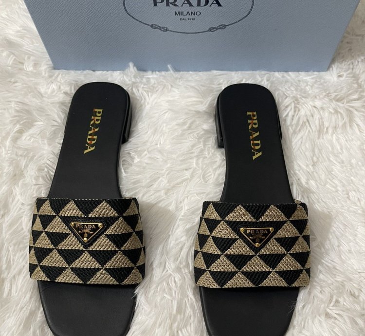 Prada Embroidered Fabric Slides