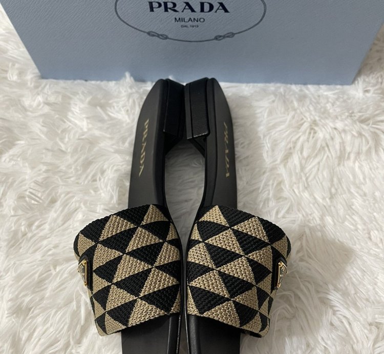 Prada Embroidered Fabric Slides
