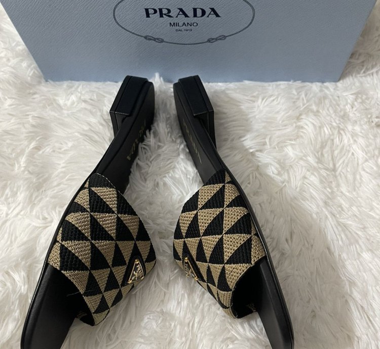 Prada Embroidered Fabric Slides