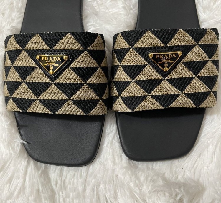 Prada Embroidered Fabric Slides