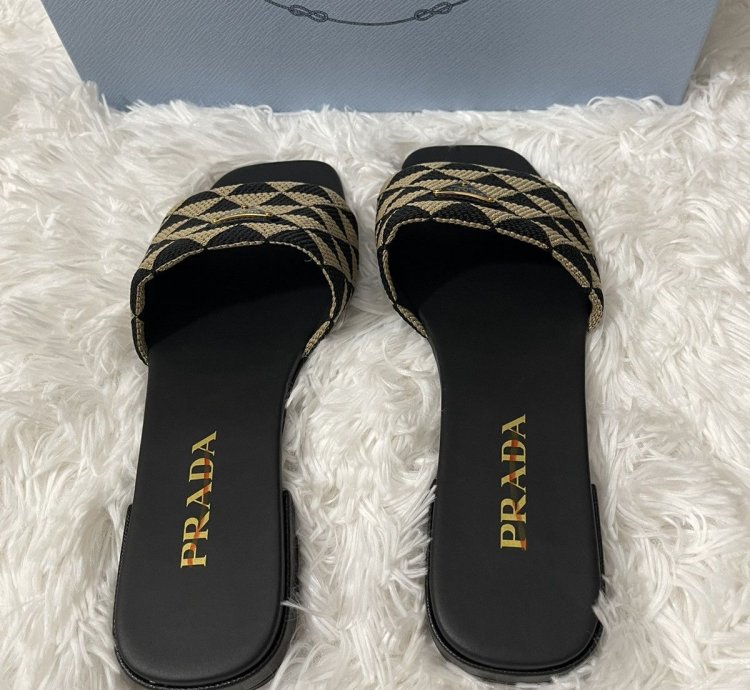 Prada Embroidered Fabric Slides