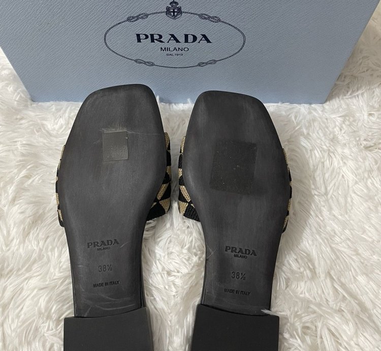 Prada Embroidered Fabric Slides