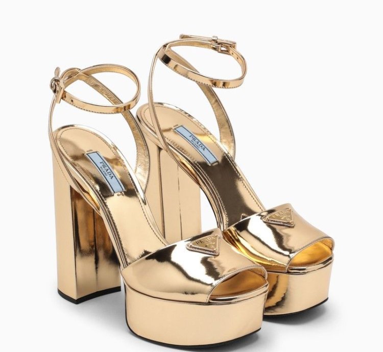 Prada Gold Platform Leather Sandal
