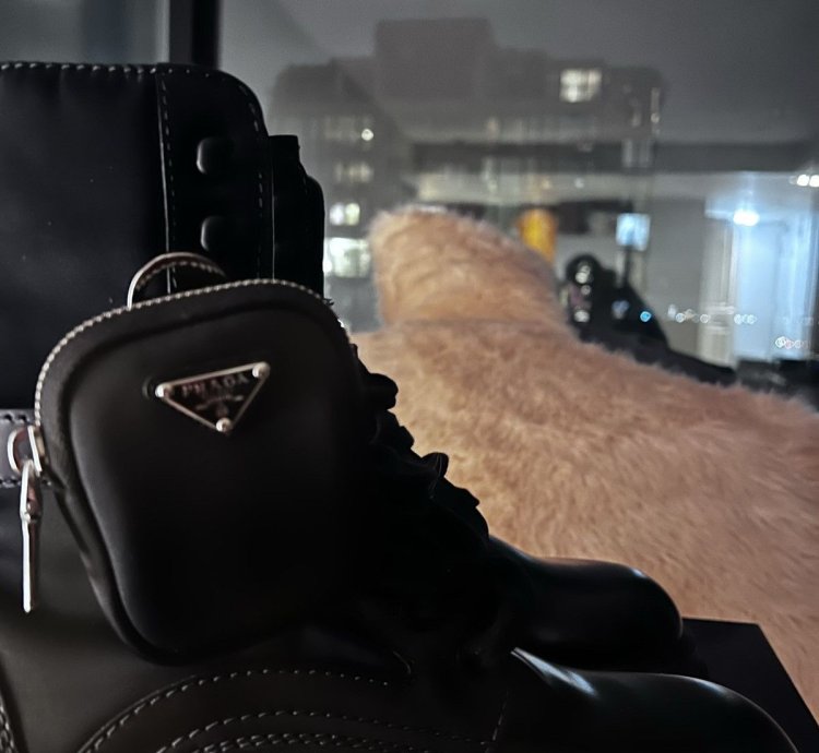 Prada Leather And Nylon Platform Combat Boots With Pouches