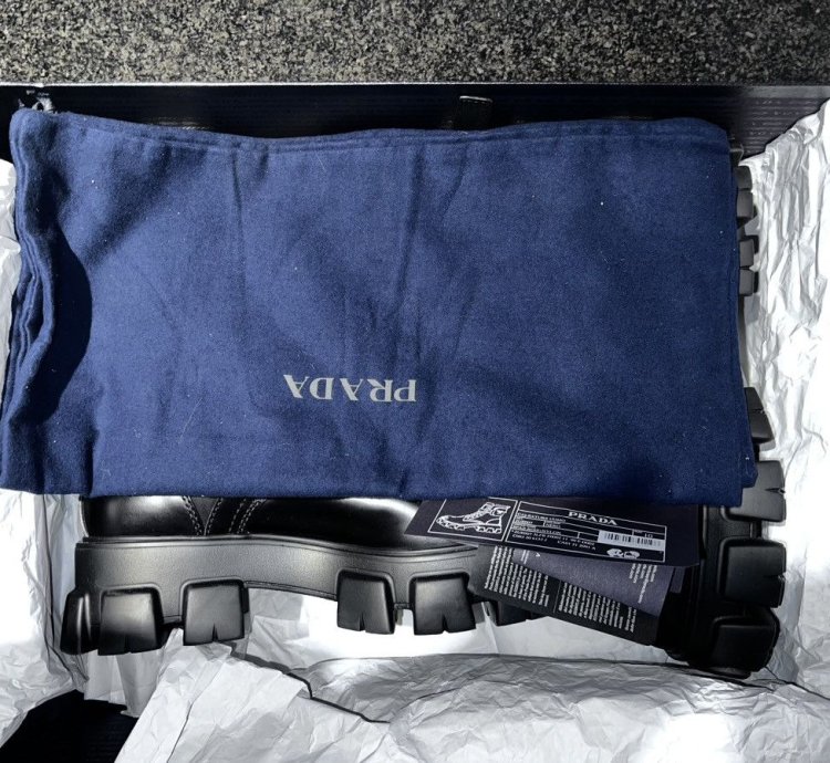 Prada Leather And Nylon Platform Combat Boots With Pouches