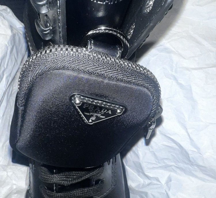 Prada Leather And Nylon Platform Combat Boots With Pouches