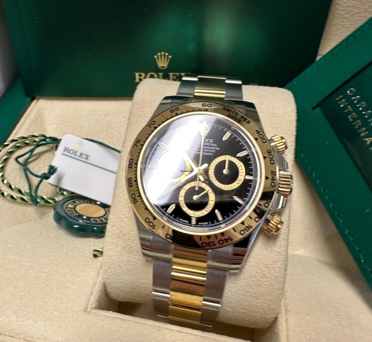 Rolex Daytona New 2024 Black Dial Yellow Subdials Two Tone Yellow Gold Oyster Chronograph