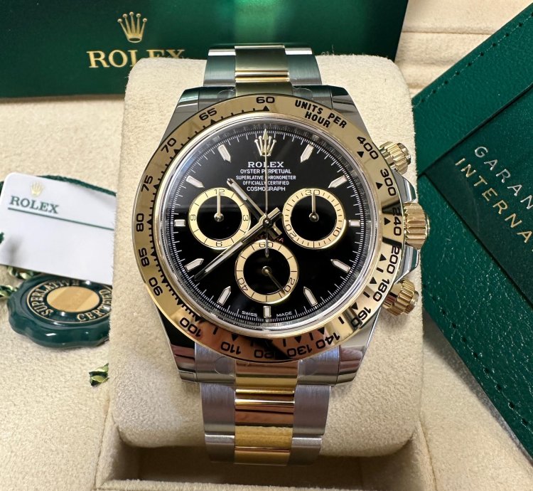 Rolex Daytona New 2024 Black Dial Yellow Subdials Two Tone Yellow Gold Oyster Chronograph