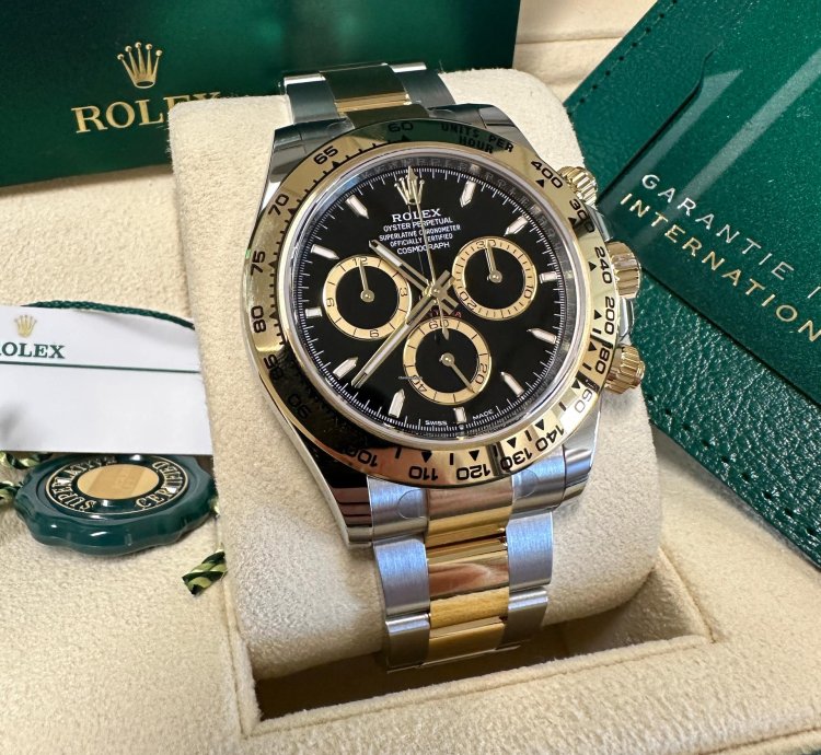 Rolex Daytona New 2024 Black Dial Yellow Subdials Two Tone Yellow Gold Oyster Chronograph