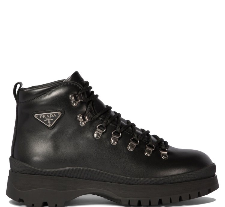 Prada Leather Boots With Triangle Logo Size Uk 9 5