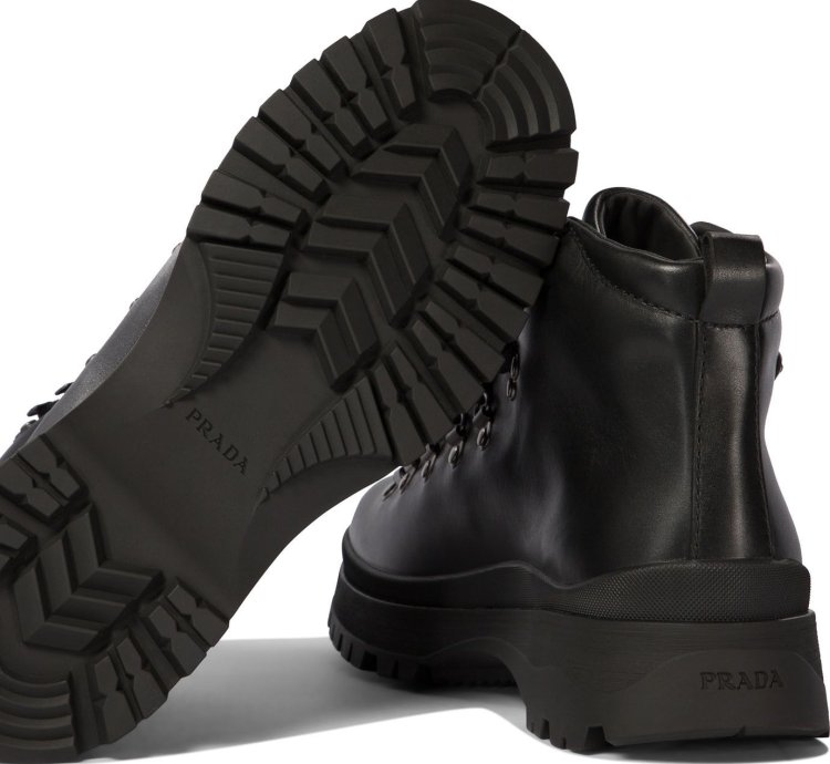 Prada Leather Boots With Triangle Logo Size Uk 9 5