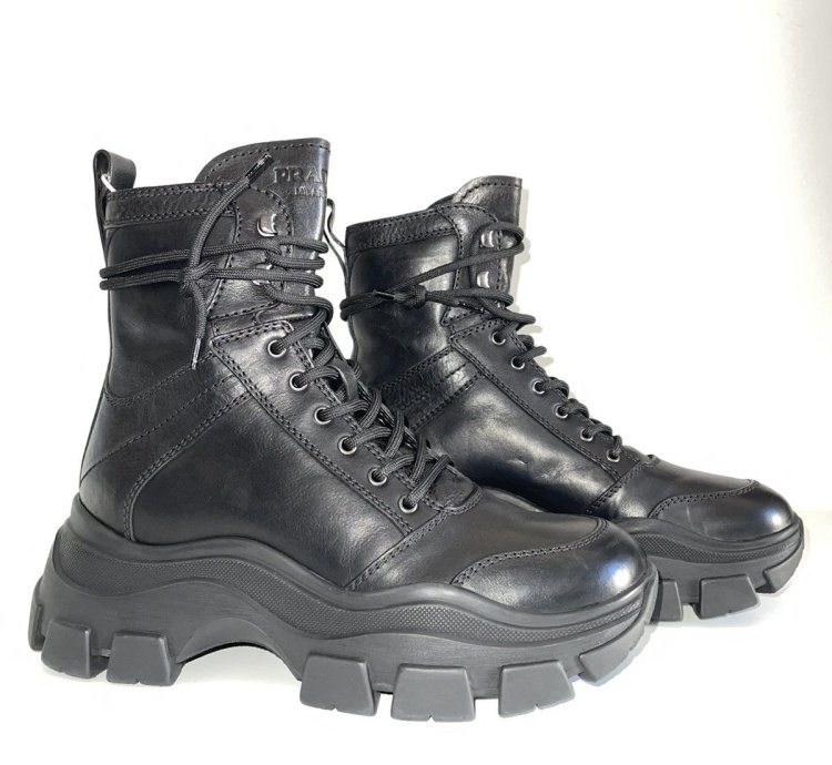 Prada Leather Chunky Sole Combat Boots