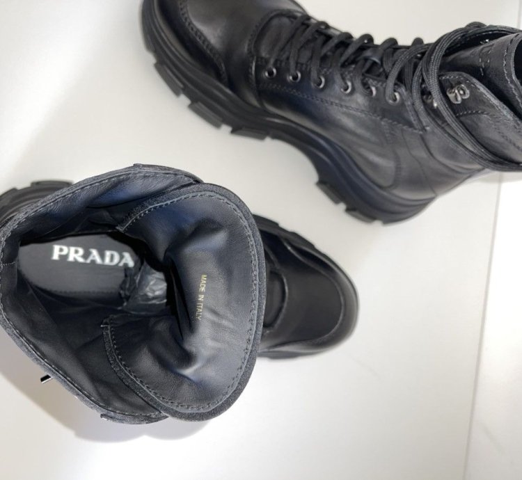 Prada Leather Chunky Sole Combat Boots