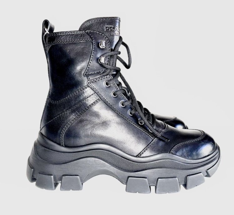 Prada Leather Chunky Sole Combat Boots