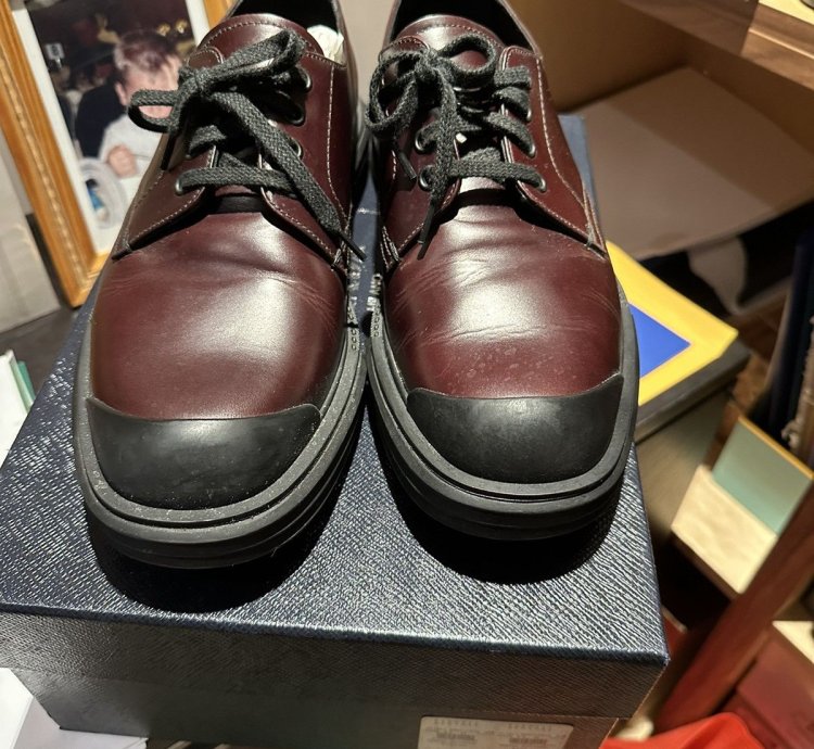 Prada Leather Lace Up Shoes With Rubber Sole