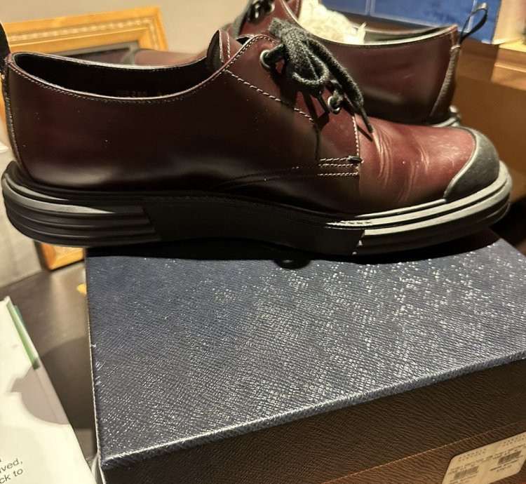 Prada Leather Lace Up Shoes With Rubber Sole