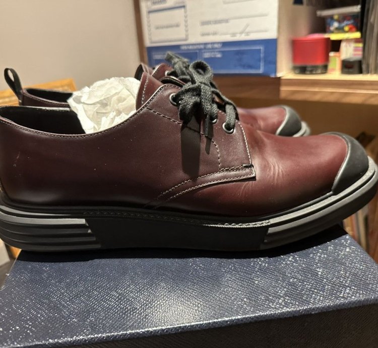 Prada Leather Lace Up Shoes With Rubber Sole