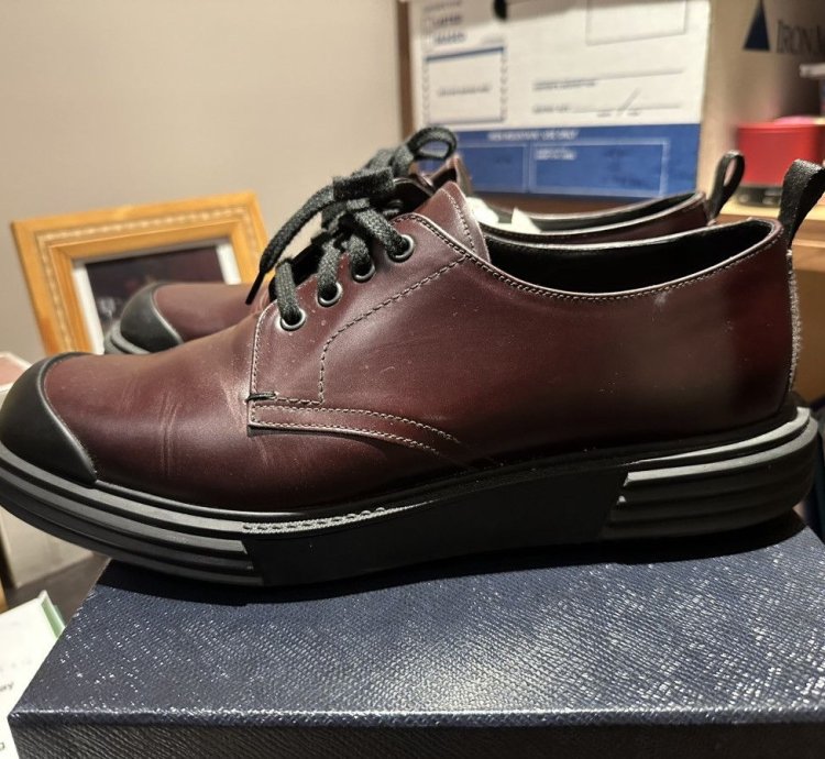 Prada Leather Lace Up Shoes With Rubber Sole
