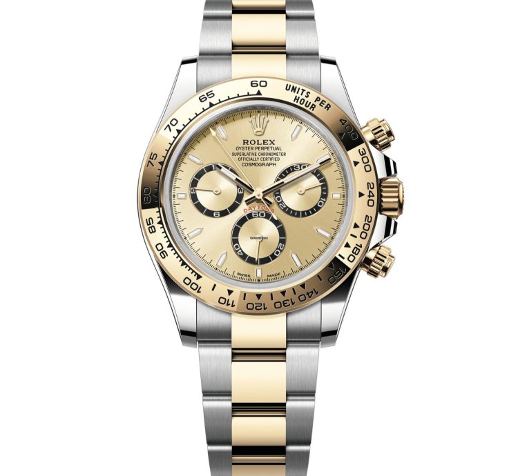 Rolex Daytona New 2025 Champagne Index Dial Two Tone Yellow Gold Smooth Bezel Oyster Bracelet