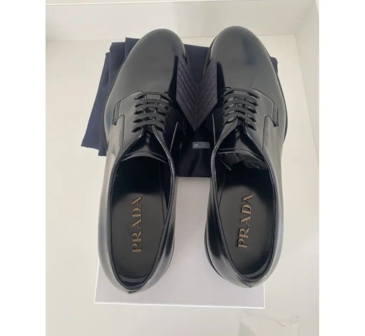 Prada Leather Lace Ups dnc115 In Black Brushed Leather