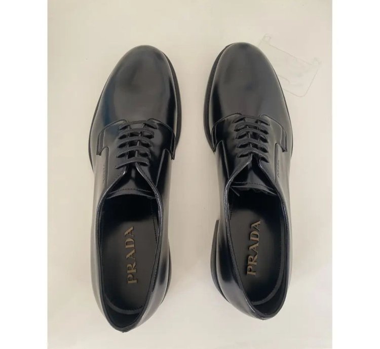 Prada Leather Lace Ups dnc115 In Black Brushed Leather