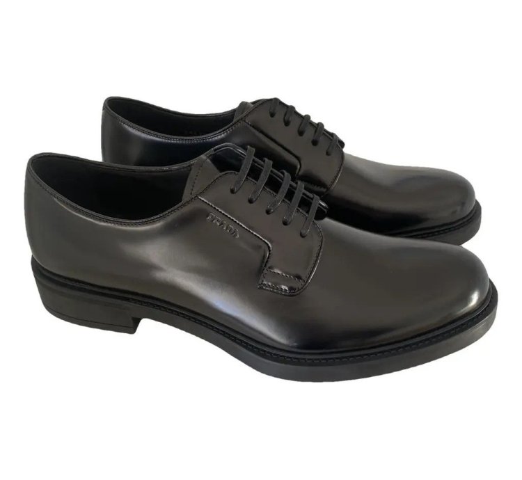 Prada Leather Lace Ups dnc115 In Black Brushed Leather