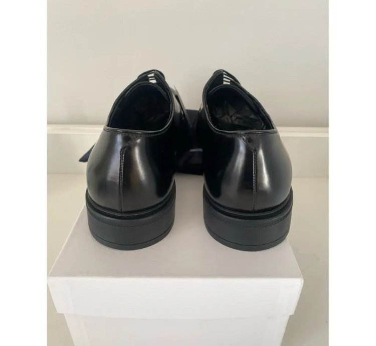 Prada Leather Lace Ups dnc115 In Black Brushed Leather