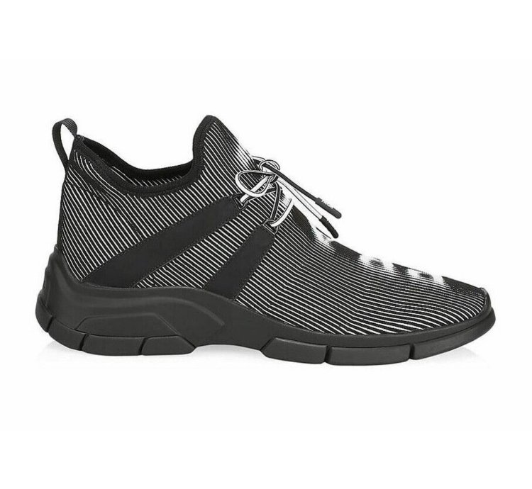Prada Logo Knit Row Sock Black White Low Flat Trainer