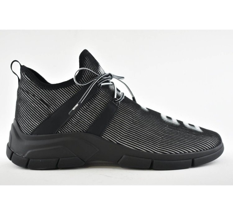 Prada Logo Knit Row Sock Black White Low Flat Trainer