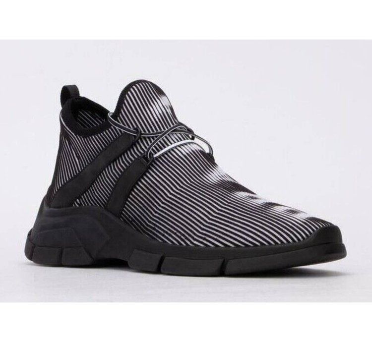 Prada Logo Knit Row Sock Black White Low Flat Trainer