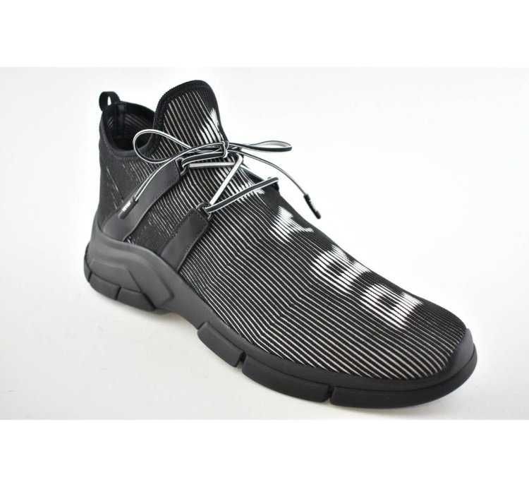 Prada Logo Knit Row Sock Black White Low Flat Trainer