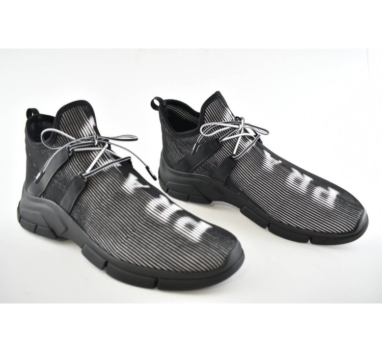 Prada Logo Knit Row Sock Black White Low Flat Trainer