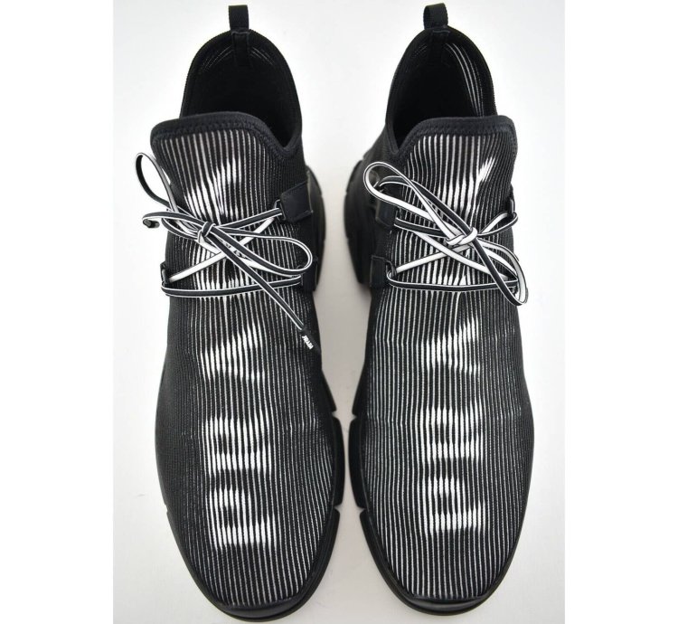 Prada Logo Knit Row Sock Black White Low Flat Trainer