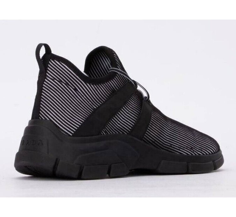 Prada Logo Knit Row Sock Black White Low Flat Trainer