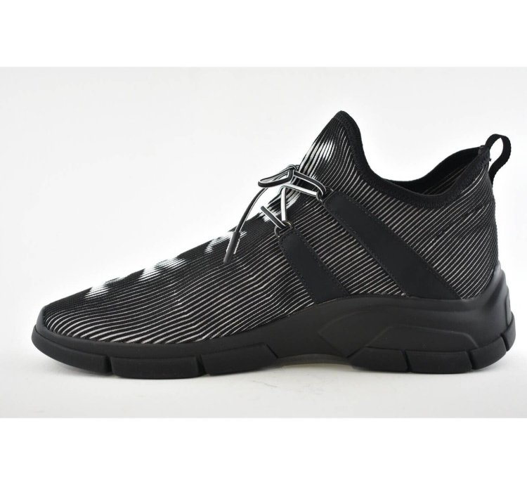 Prada Logo Knit Row Sock Black White Low Flat Trainer